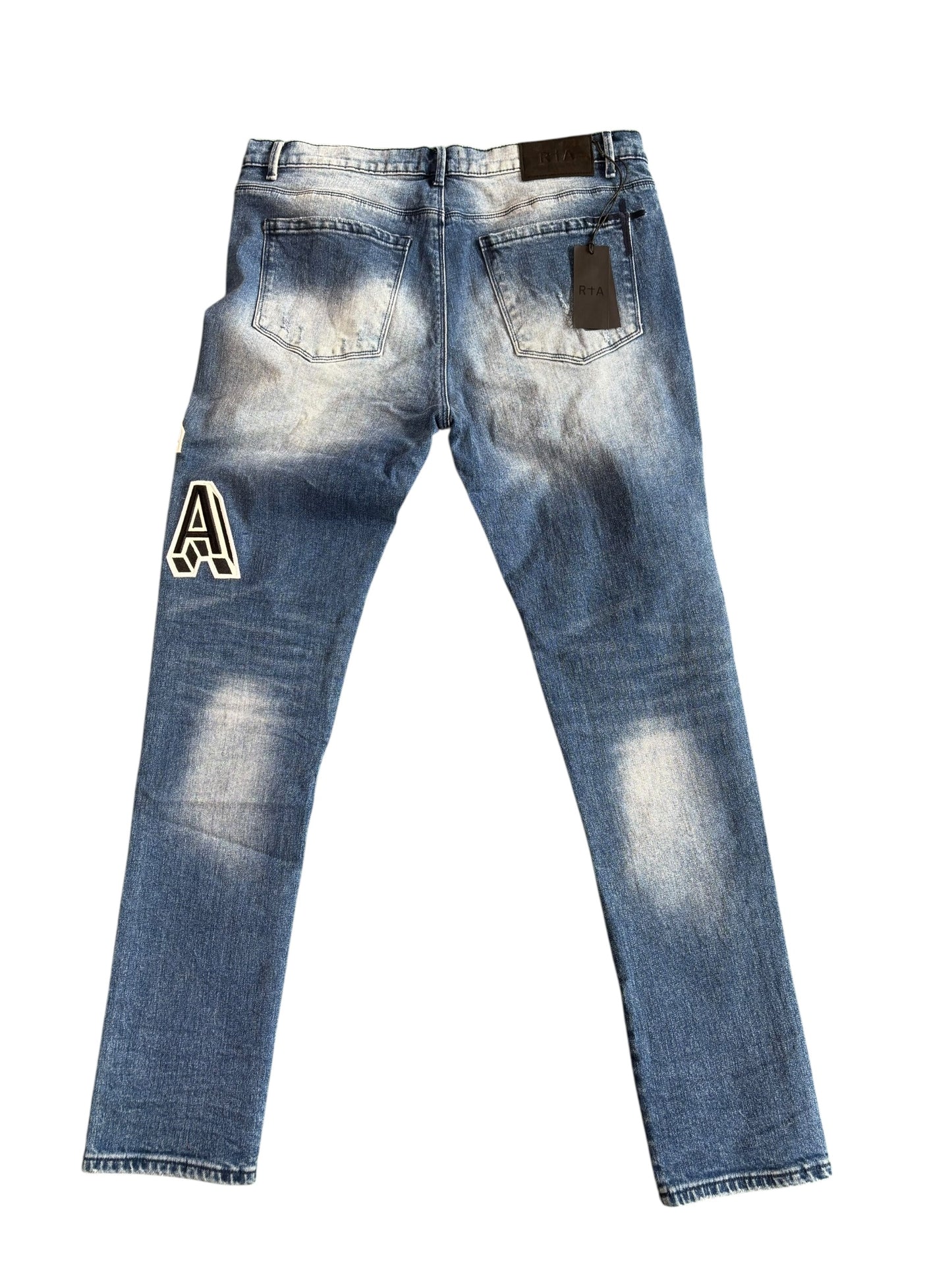 RTA Applique Whiskered Distressed Jeans