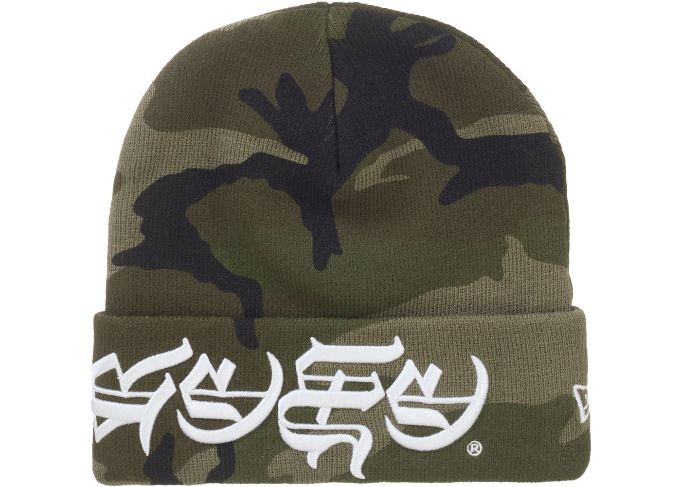 Supreme New Era Blackletter Beanie Woodland Camo
