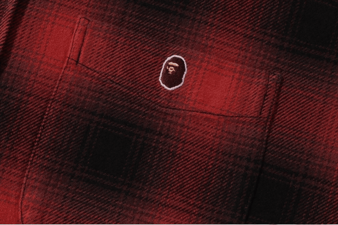 Bape One Point Ombre Check L/S Red - Used/Worn