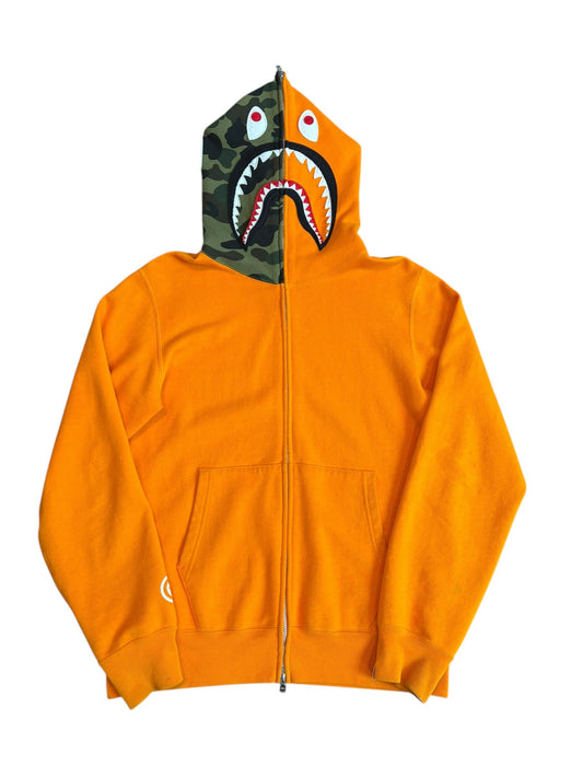 bape orange / 1st camo green shark full zip hoodie - Used/Worn
