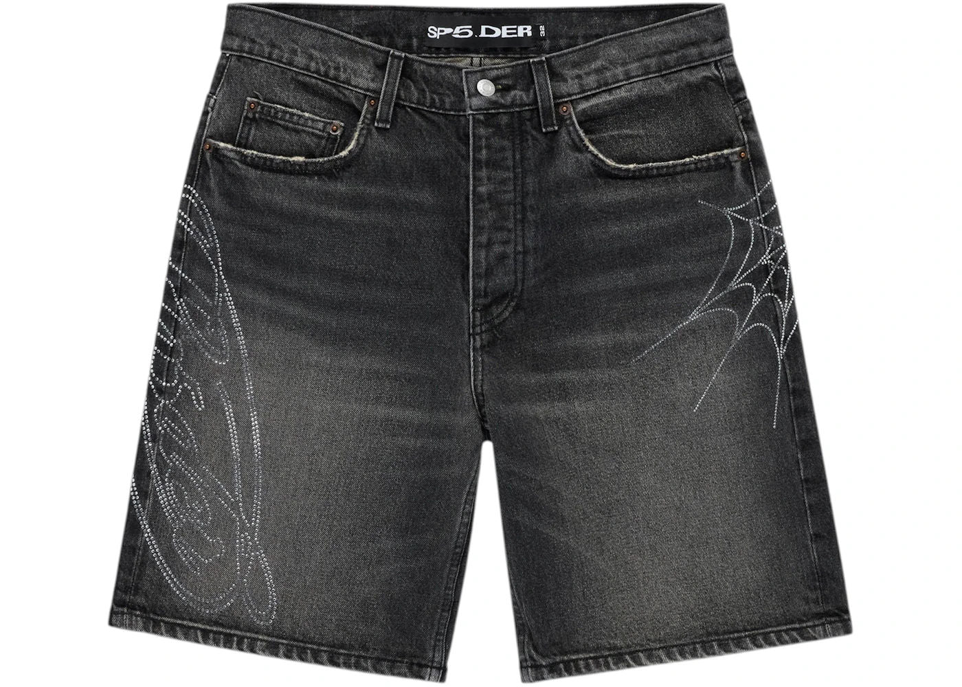 Sp5der Script Web Denim Short Black - Like New