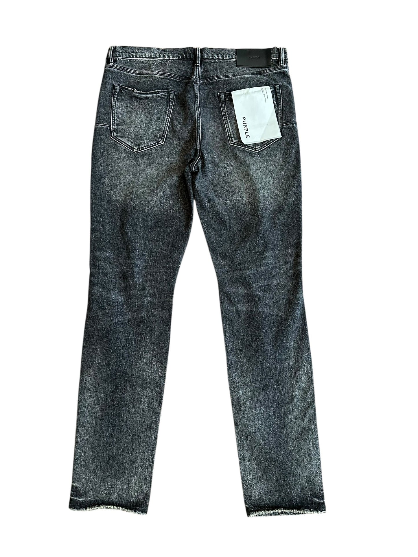 purple brand distressed knee black jeans
