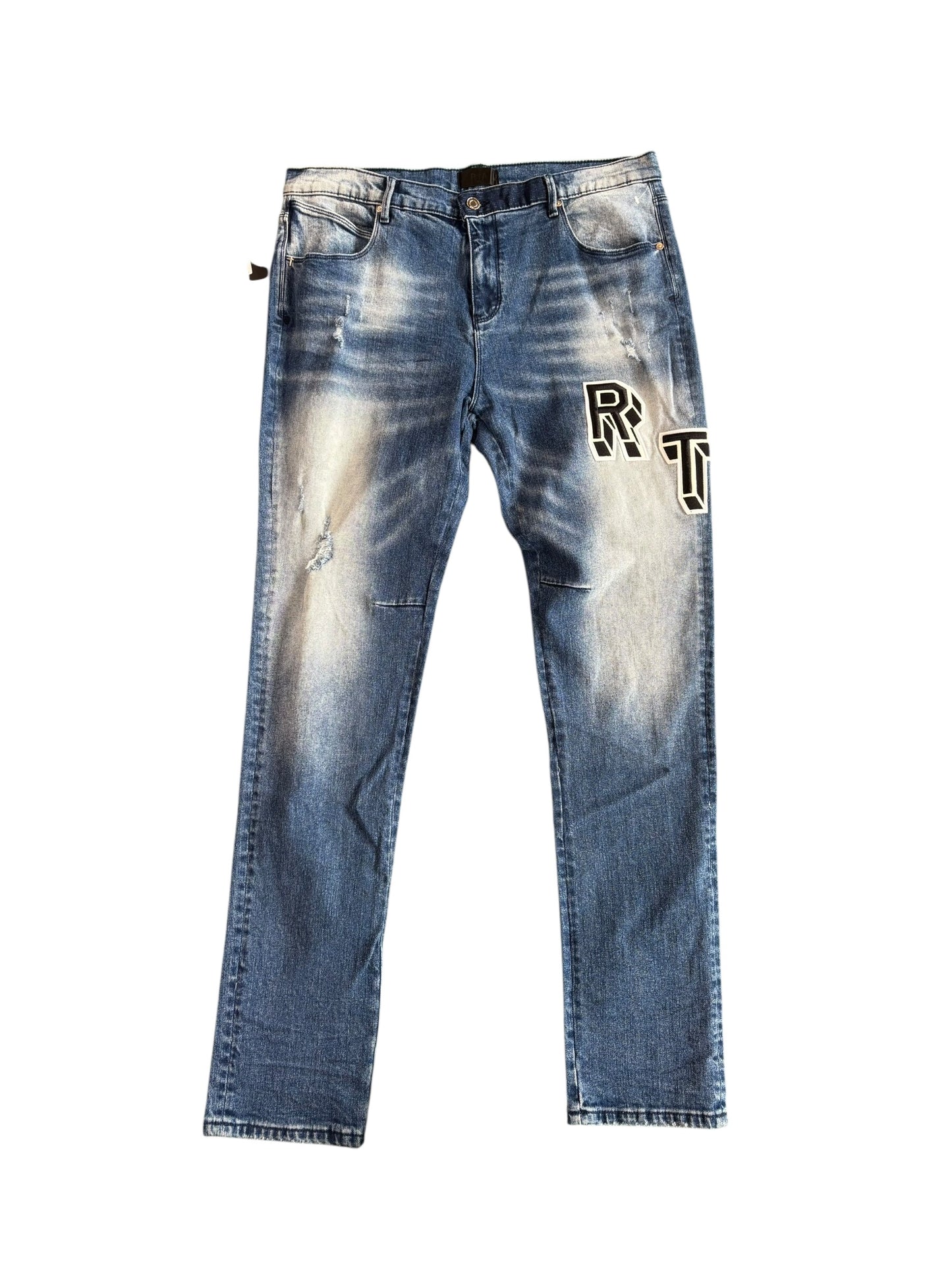 RTA Applique Whiskered Distressed Jeans