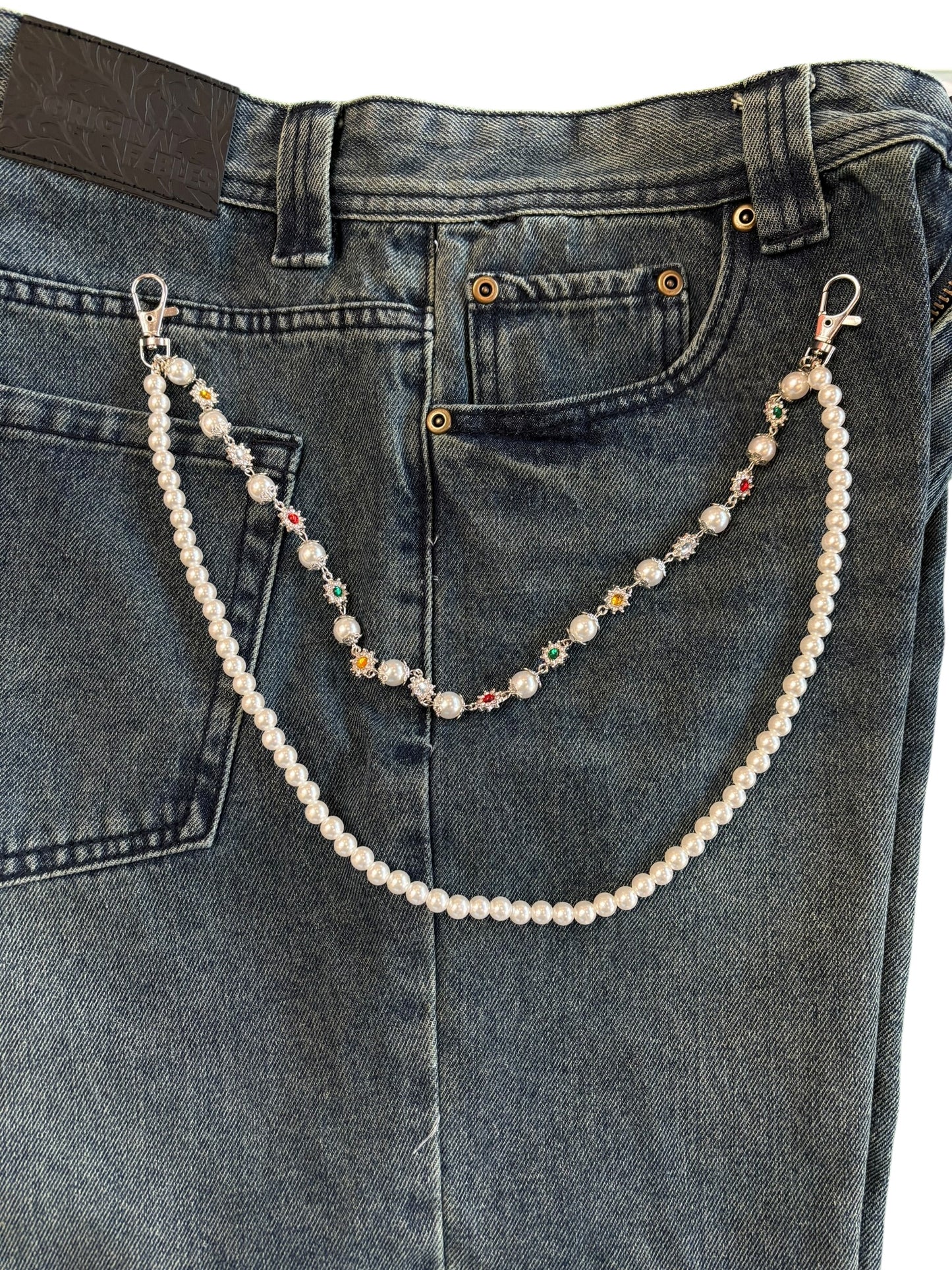 Silver Pearl Wallet Chain