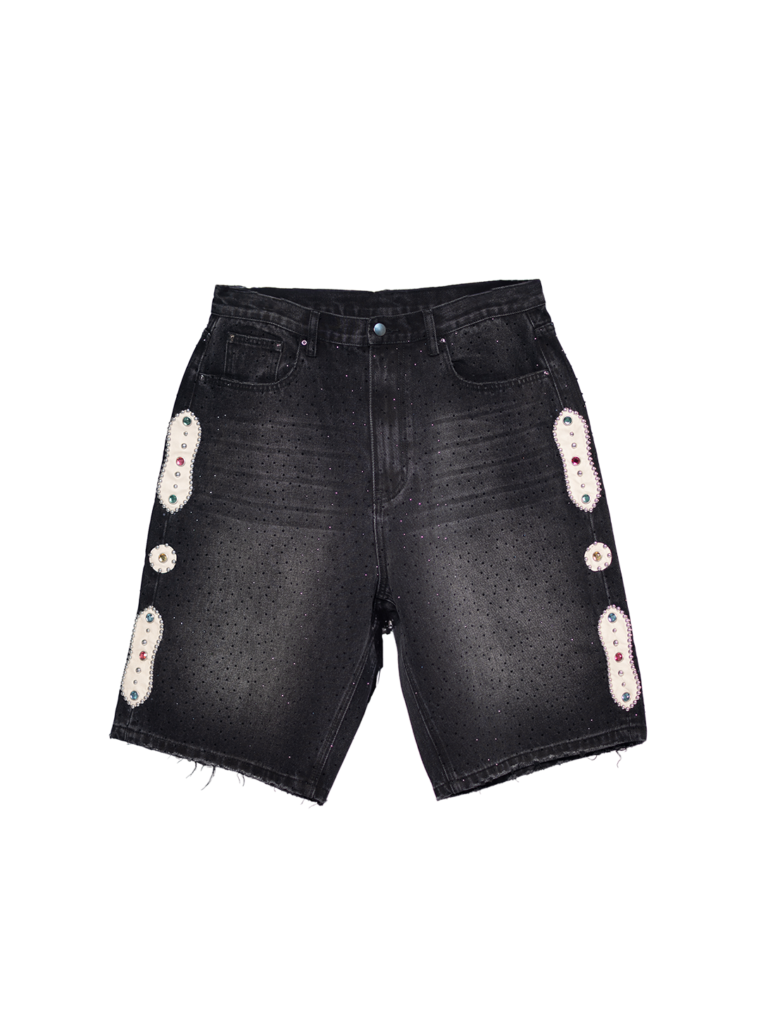Japanese Sorrows Black Rhinestone Embellished Denim Shorts
