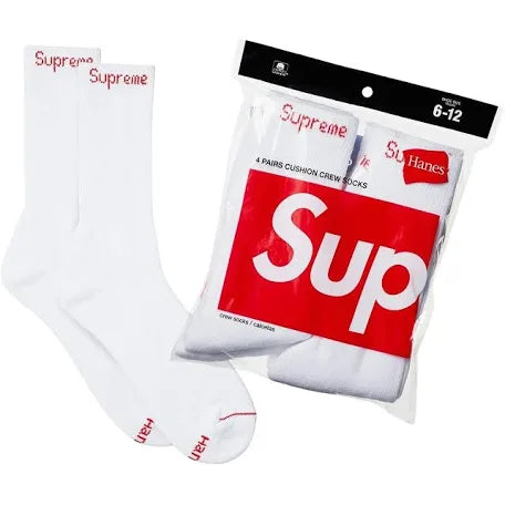 supreme hanes socks (4 pack) white