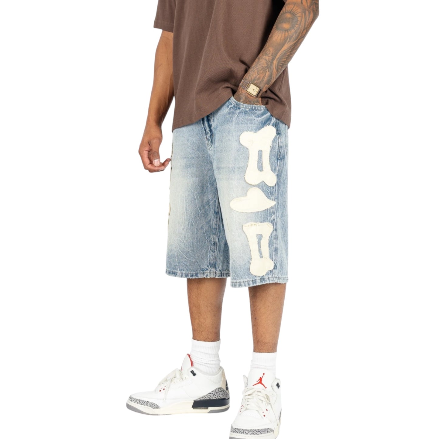 Rebel Minds Bone Light Denim Jorts