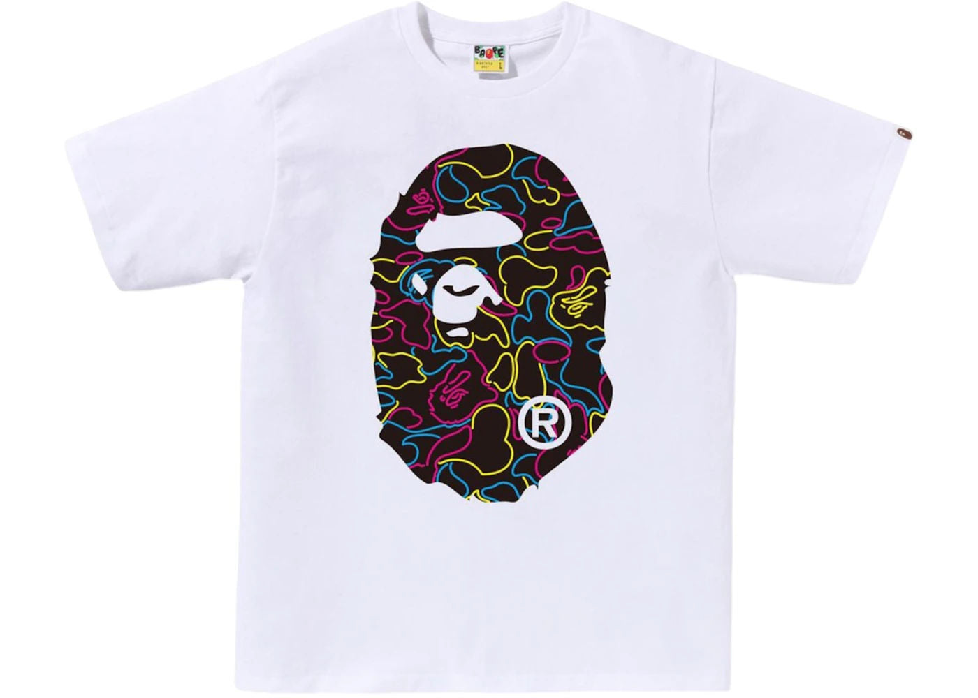 BAPE Neon Camo Big Ape Head Tee White - new with tags