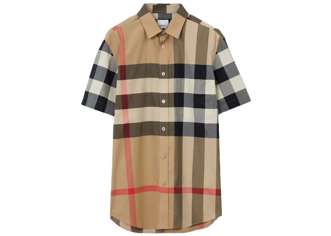 Burberry Check Stretch Poplin Short Sleeve Shirt Archive Beige size 3XL - Like New
