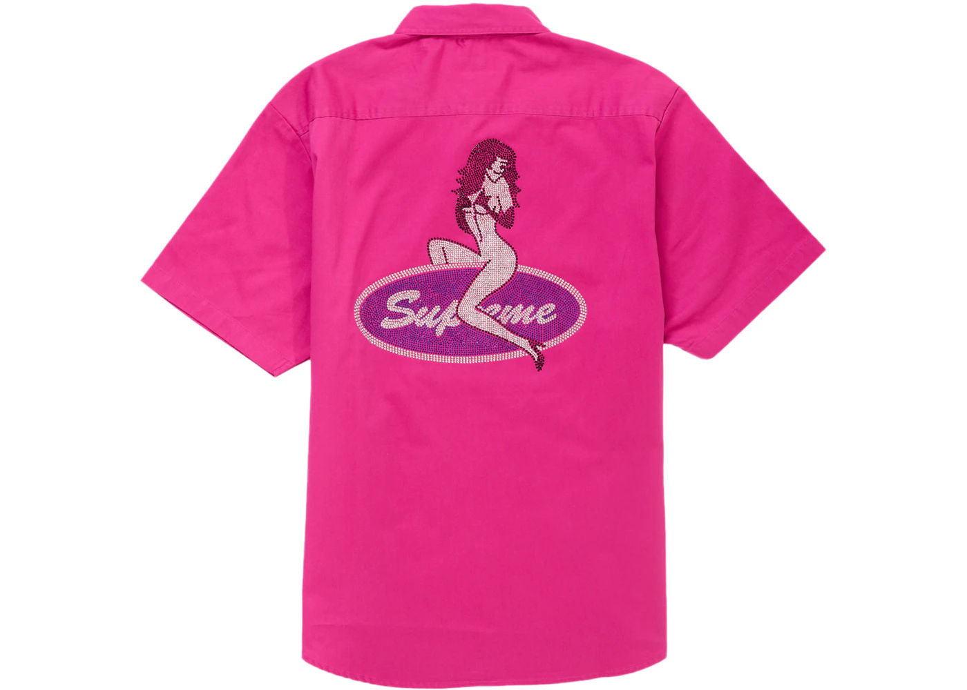 Supreme Rhinestone Pin Up S/S Work Shirt Fuchsia - Like New