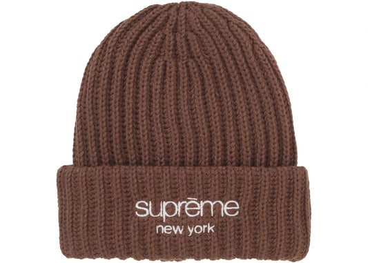 Supreme Chunky Rib Classic Logo Beanie Brown