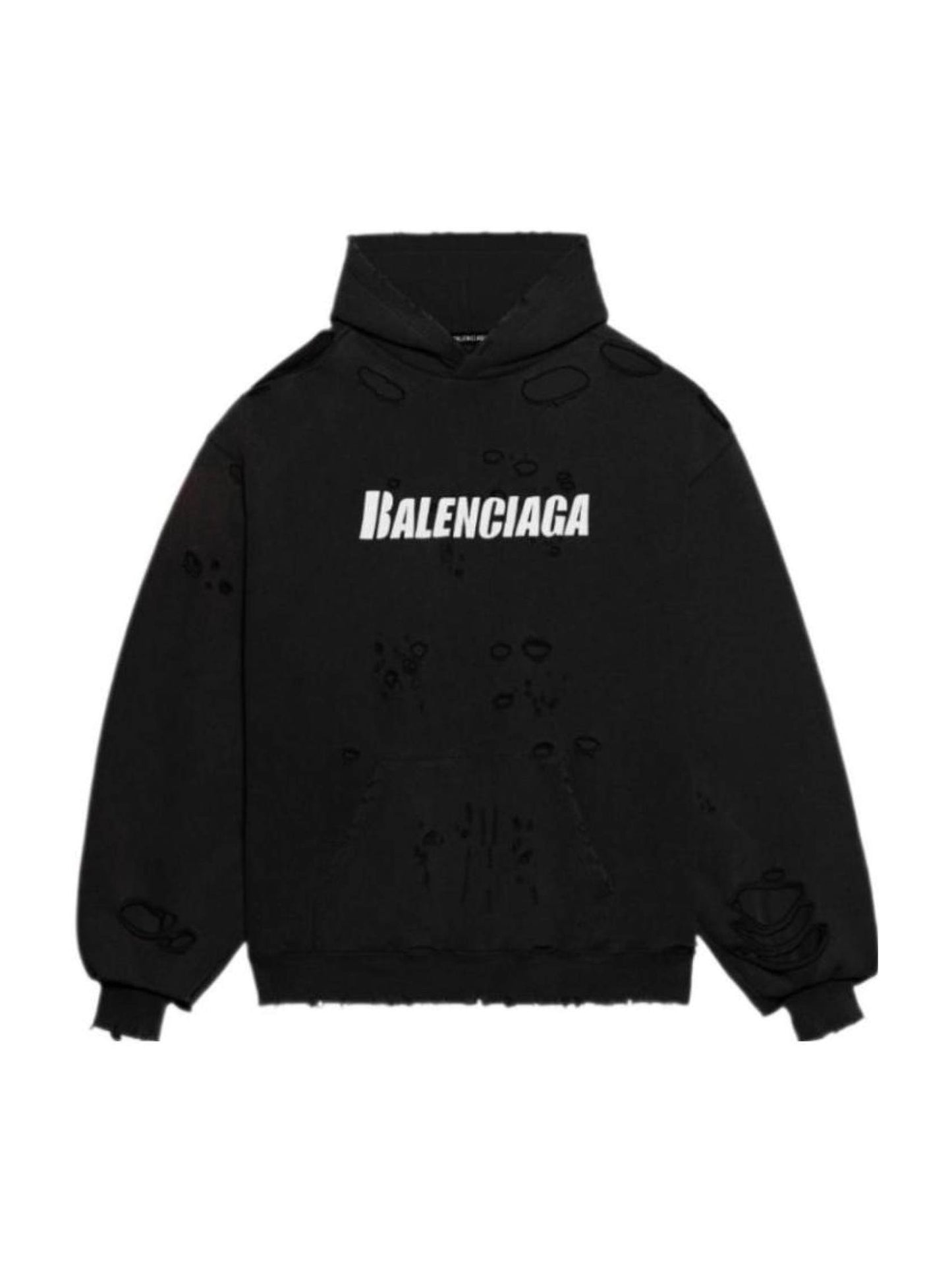Balenciaga Caps Destroyed Hoodie In Nero (Fits Like L/XL) - Like New