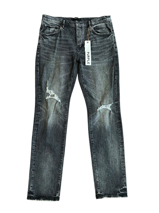 purple brand distressed knee black jeans
