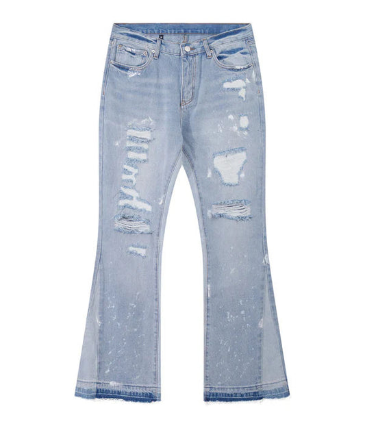 undeveloped sky blu distressed flare denim