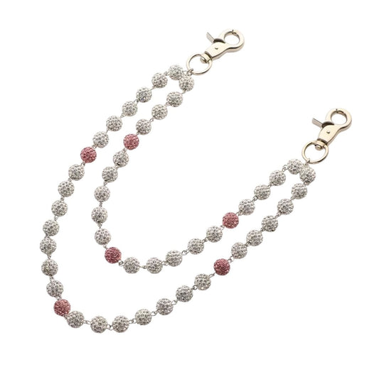 Disco ball beaded wallet chain white / pink