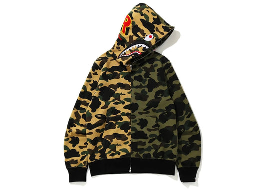 BAPE 1st Camo Half Shark Full Zip Hoodie Green/Yellow - Used/Worn