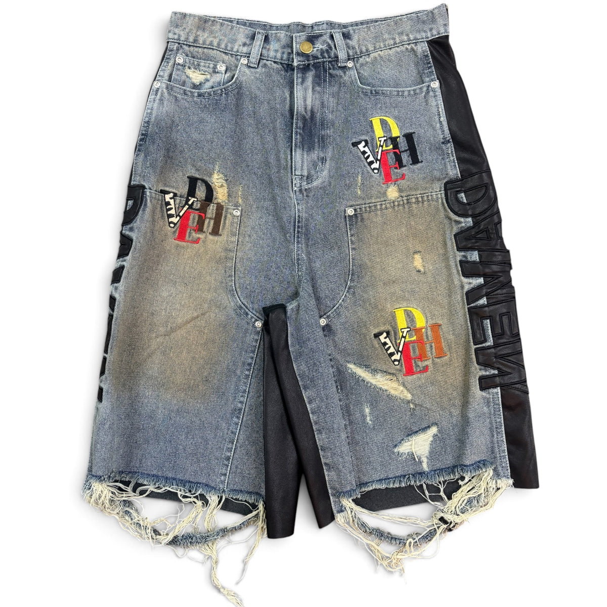 Daven Homme Hybrid Denim Leather Shorts