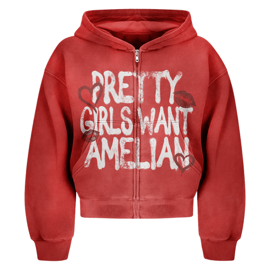 Amelian Pretty Girls Want Amelian Red Zip Up Hoodie