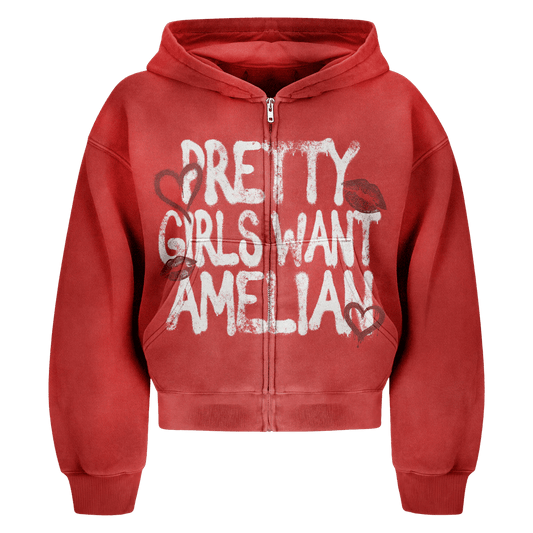 Amelian Pretty Girls Want Amelian Red Zip Up Hoodie - new with tags