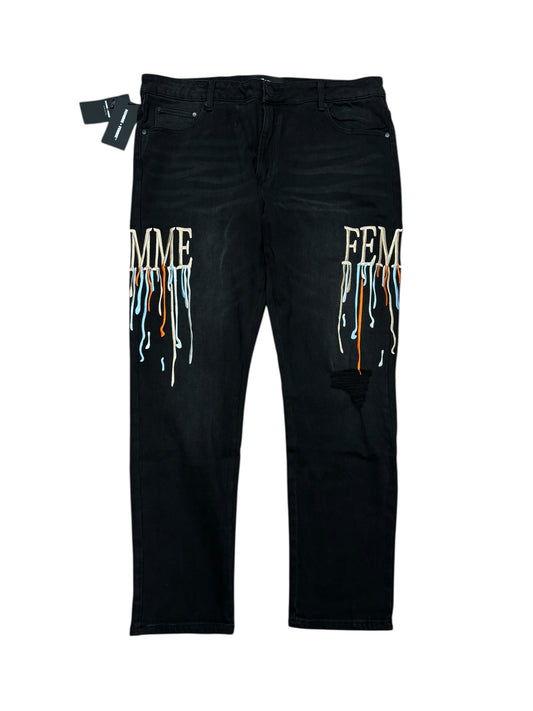 Homme + Femme Letterman Drip Logo Black Denim Jean