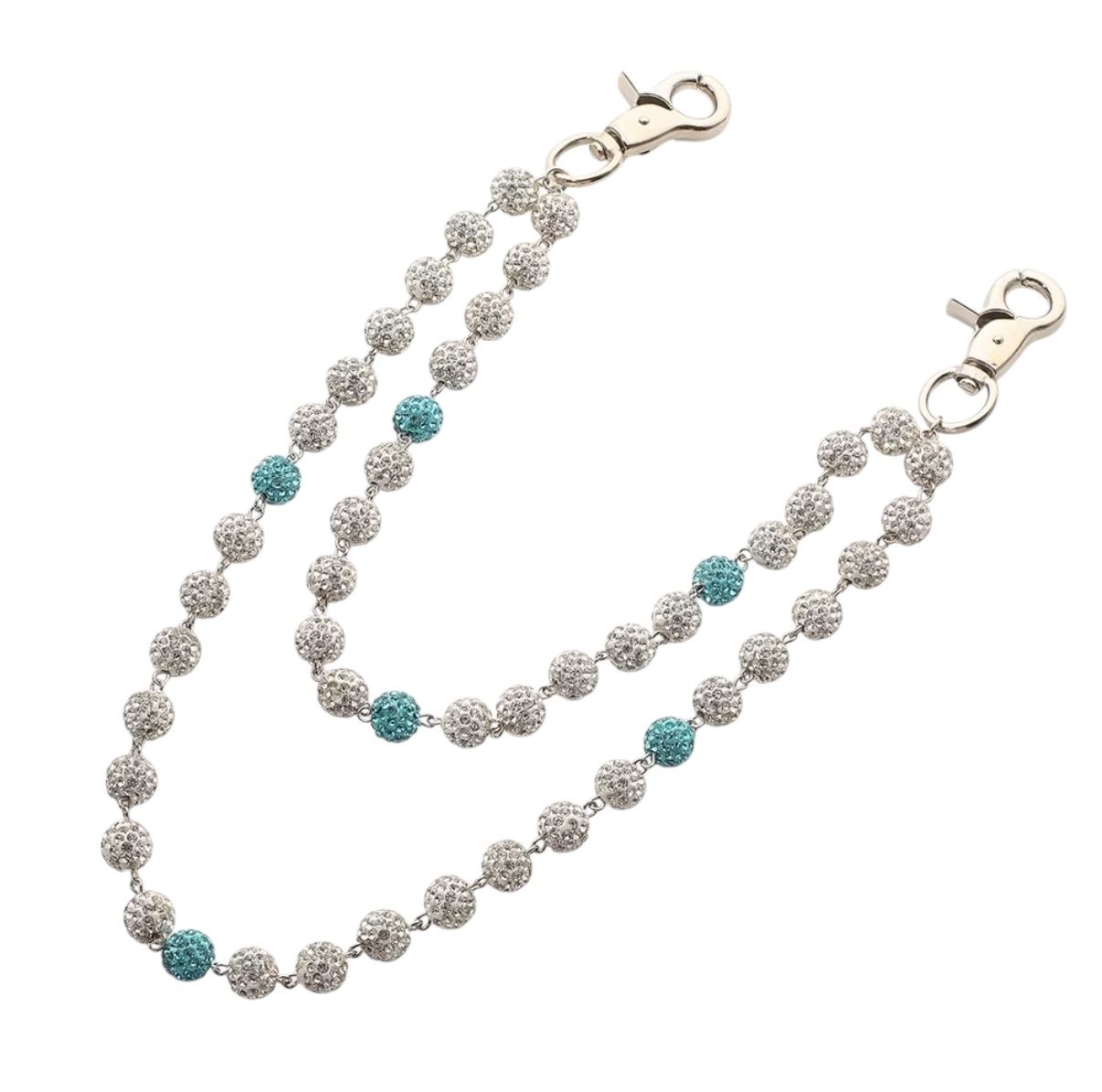 Disco ball beaded Wallet chain white / blue