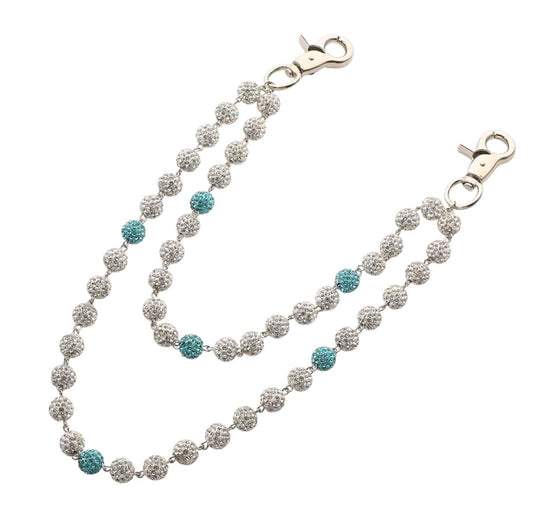 Disco ball beaded Wallet chain white / blue