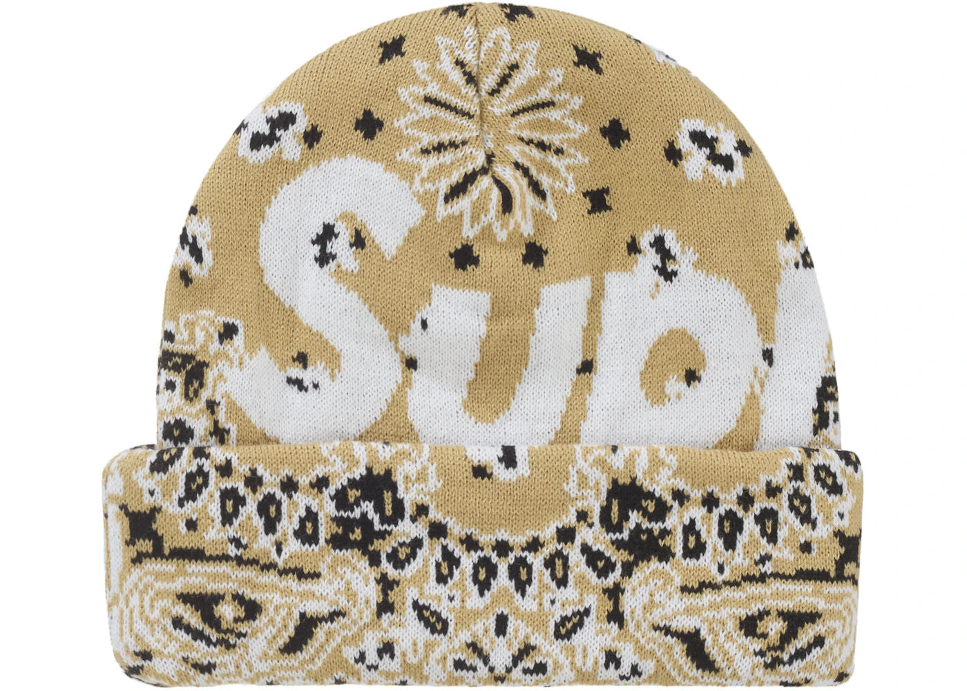 Supreme Bandana Big Logo Beanie Beige - new with tags