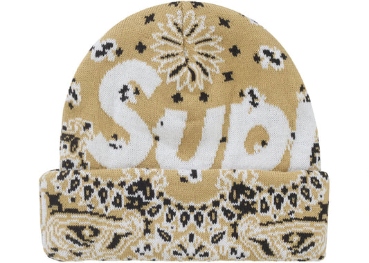 Supreme Bandana Big Logo Beanie Beige - new with tags