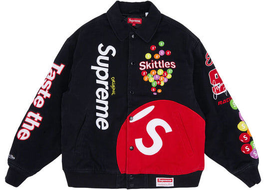 Supreme Skittles Mitchell & Ness Varsity Jacket Black - Used/Worn