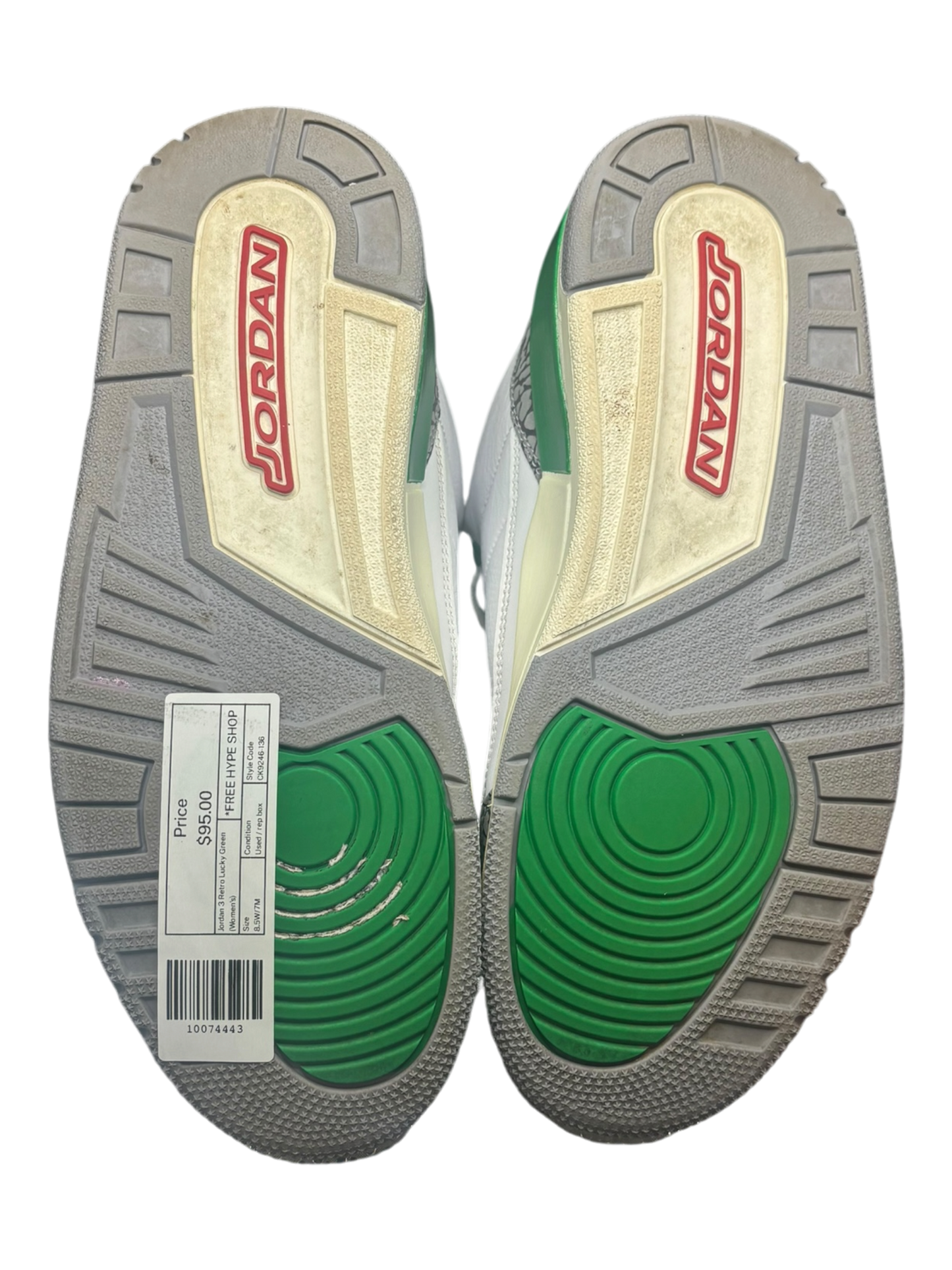 Jordan 3 Retro Lucky Green (Women's) size 7M - Used / rep box