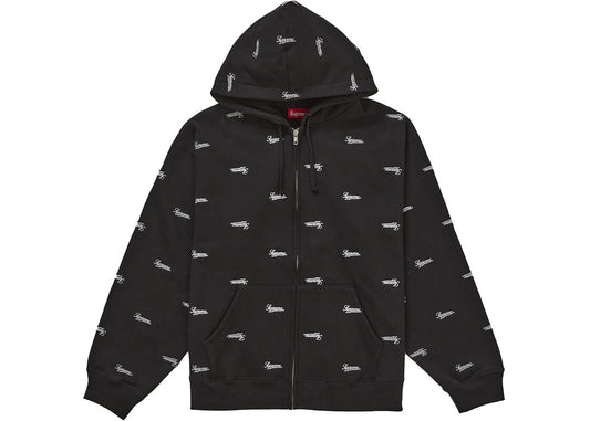 Supreme Repeat Script Zip Up Hooded Sweatshirt Black
