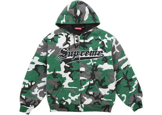 Supreme Quilted Zip Up Hooded Sweatshirt Green Camo