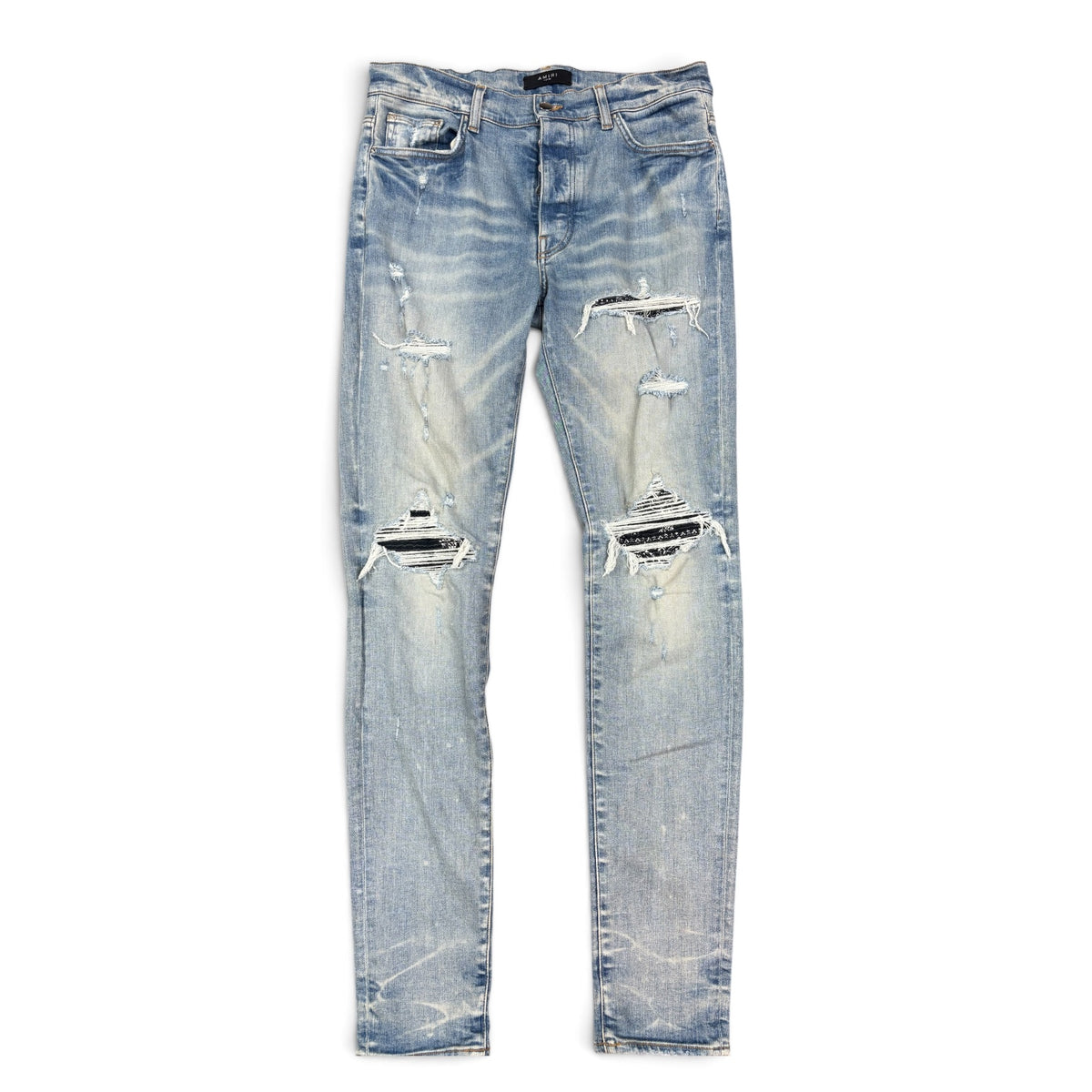 Amiri MX1 Light Blue Black Patch Bandana Jeans