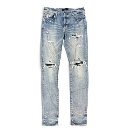 Amiri MX1 Light Blue Black Patch Bandana Jeans