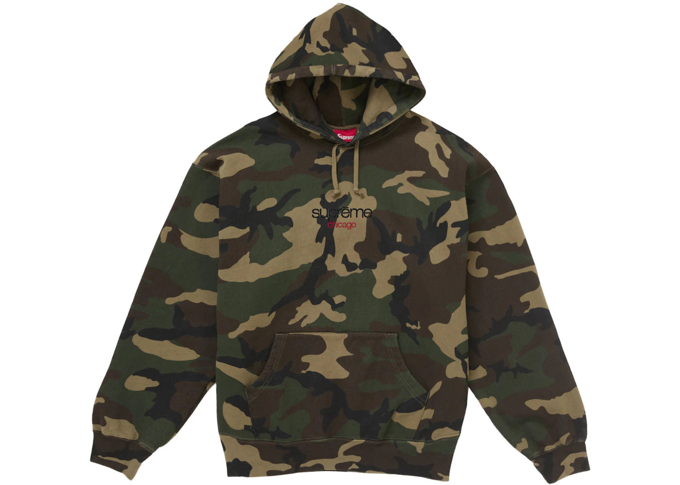 Supreme Classic Logo Chicago Shop Hooded Sweatshirt Woodland Camo