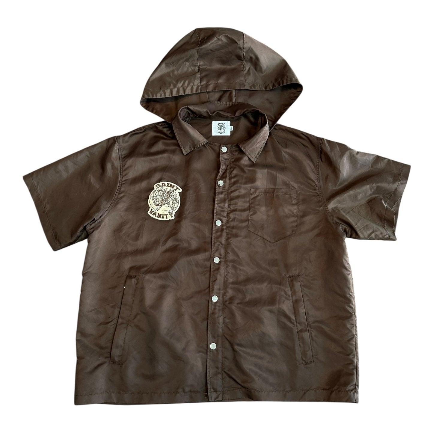 saint vanity brown nylon button zip up tee w/ attachable hood - Used/Worn