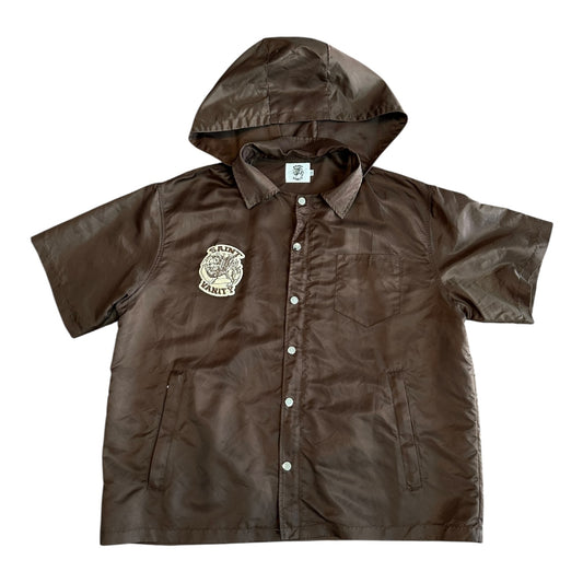 saint vanity brown nylon button zip up tee w/ attachable hood - Used/Worn