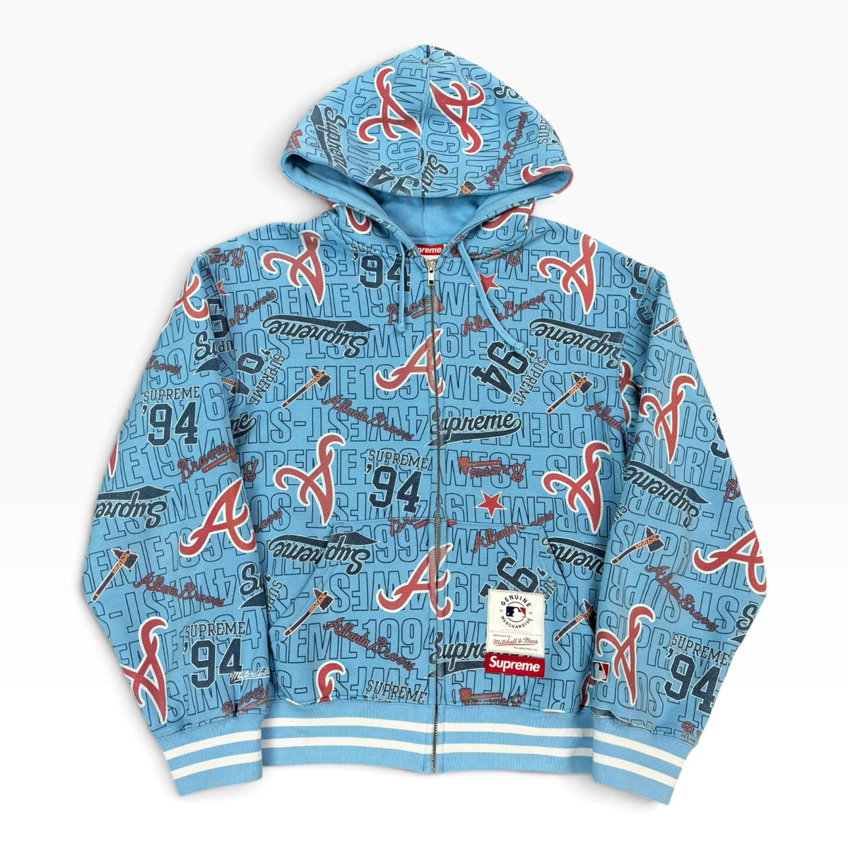 Supreme Mitchell & Ness Teams Zip Up Hooded Sweatshirt Blue