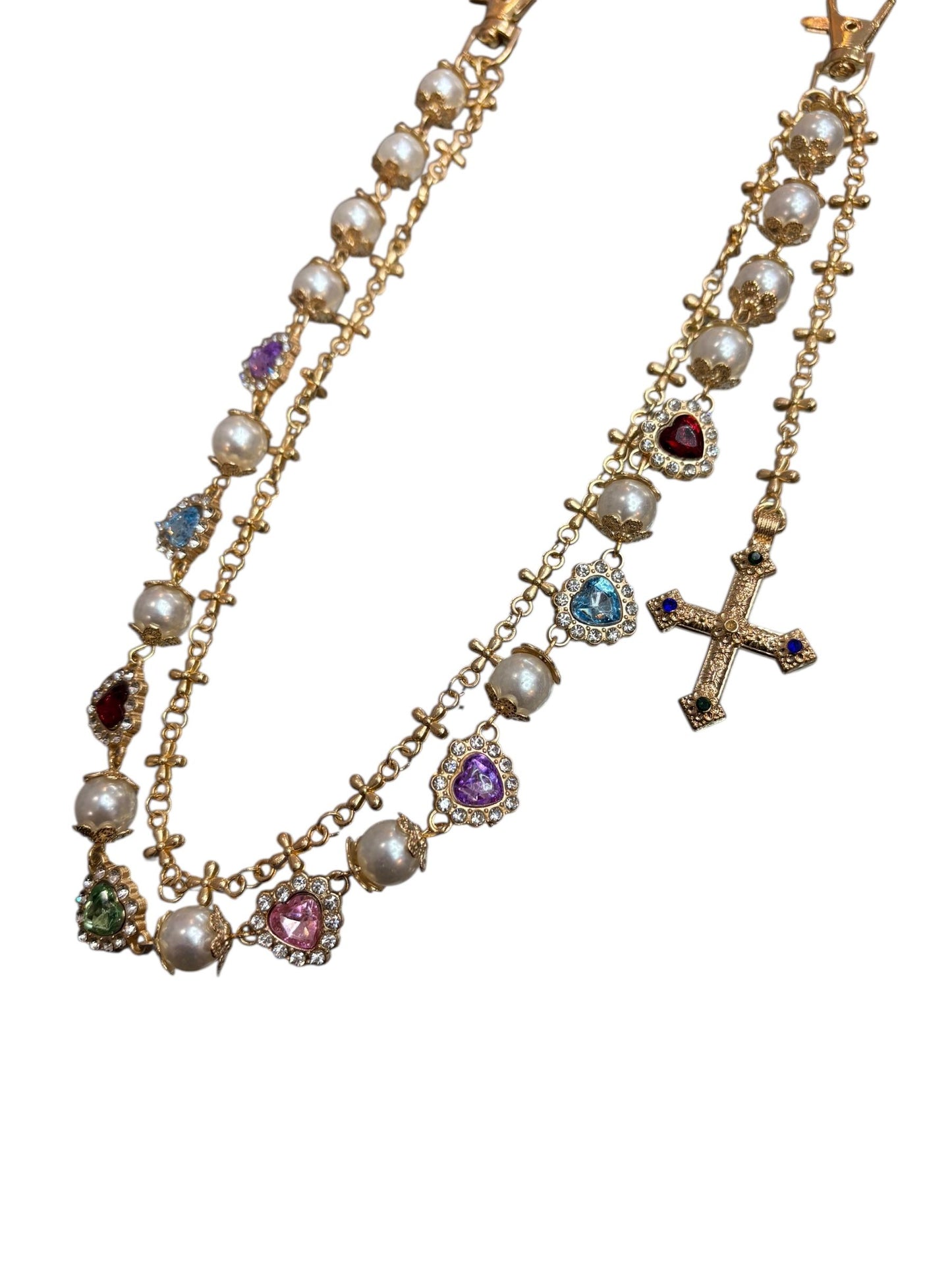 Gemstone hearts gold wallet chain