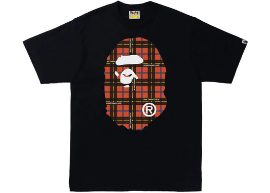 BAPE Logo Check Big Ape Head Tee Black/Red - Used/Worn