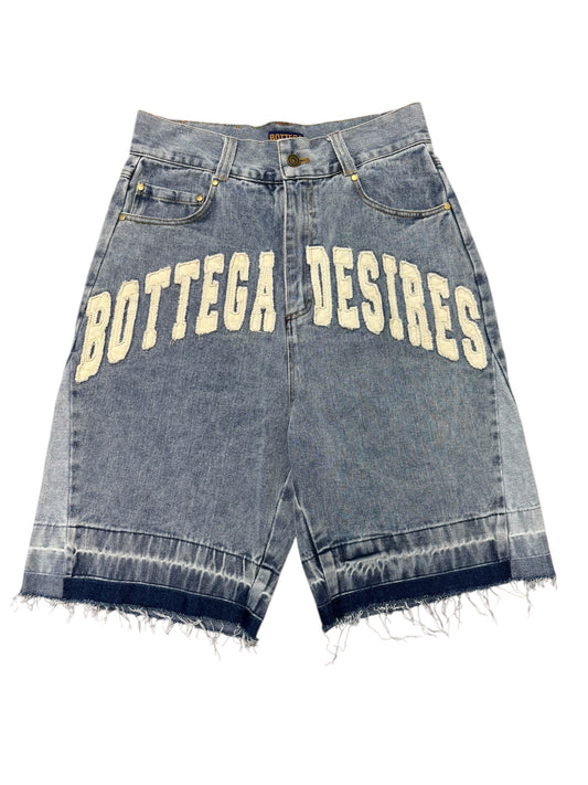 Bottega  Desires Distressed Letter Jean Shorts