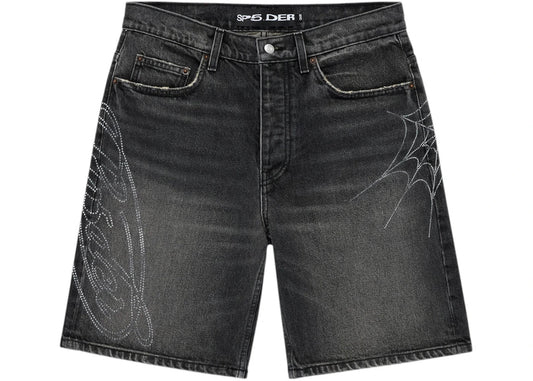 Sp5der Script Web Denim Short Black - Like New