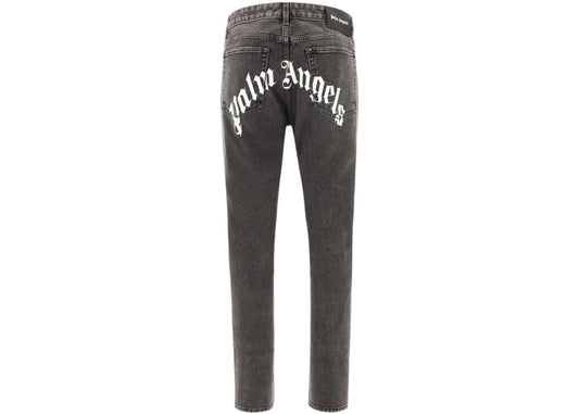 Palm Angels Logo Denim Straight Leg Jeans Black/White