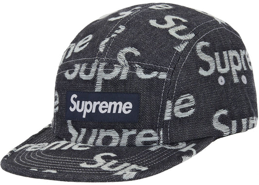 Supreme Jacquard Logos Denim Camp Cap Rigid Indigo
