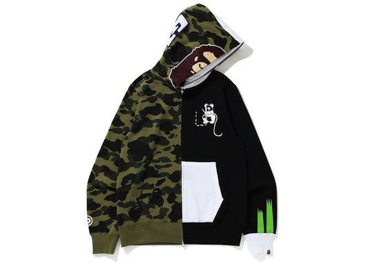 BAPE 1st Camo Ape Panda Half Full Zip Hoodie Green - Used/Worn