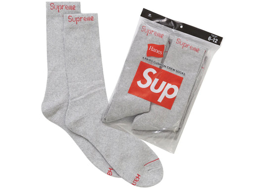 Supreme Hanes Crew Socks (4 Pack) Heather Grey - new with tags
