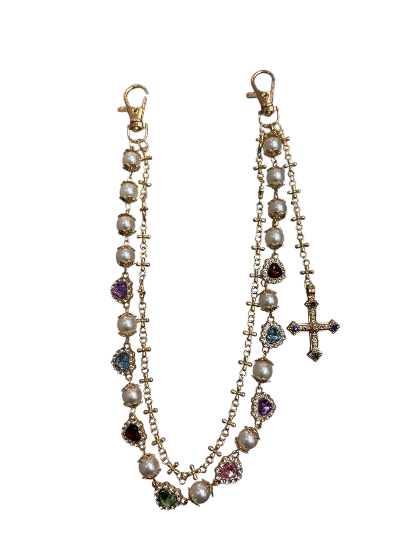 Gemstone hearts gold wallet chain