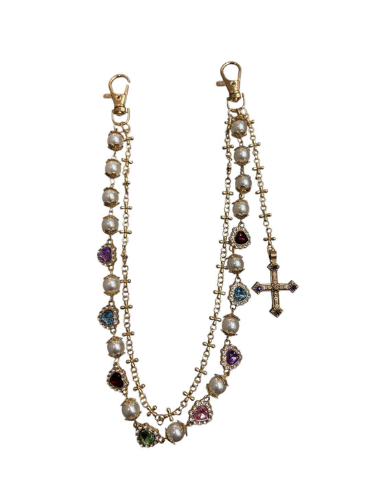 Gemstone hearts gold wallet chain