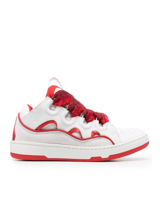 Red and White Lanvin Curb Sneaker