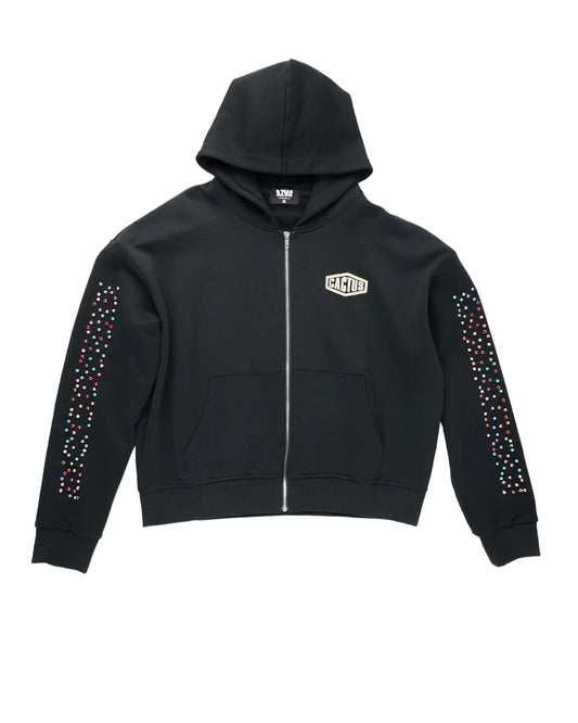 AZVA Black Crystal Cactus Zip Hoodie